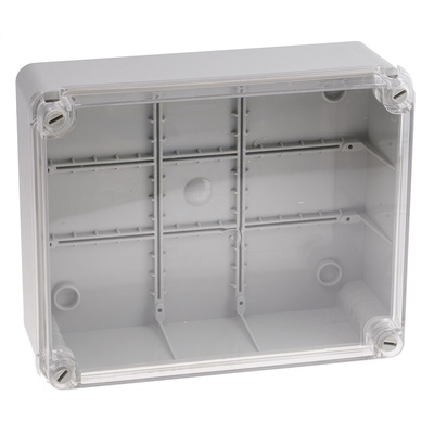 RS PRO Grey ABS Enclosure, IP55, Clear Lid, 210 x 95 x 260mm