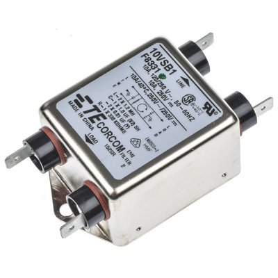 TE Connectivity, Corcom SB 10A 250 V ac 50 Hz, 60 Hz, Flange Mount RFI Filter, Spade, Single Phase
