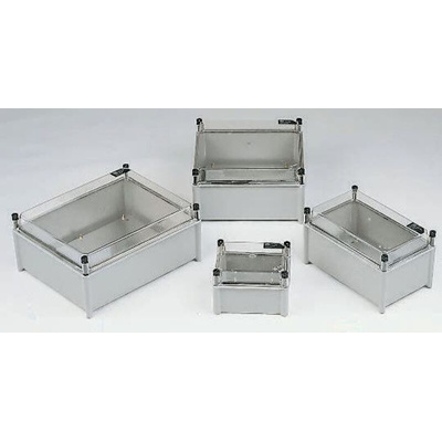 RS PRO Grey Fibreglass Enclosure, IP66, Transparent Lid, 372 x 175 x 302mm