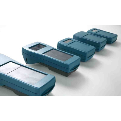 Rose Taguan Series Blue ABS Handheld Enclosure, Integral Battery Compartment, Display Window, IP40, 125 x 80 x 28.5mm