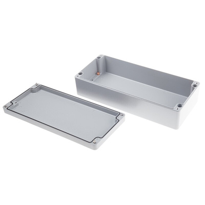 RS PRO Grey Die Cast Aluminium Enclosure, IP66, Grey Lid, 360 x 160 x 90mm