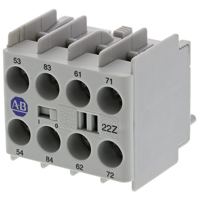Allen Bradley Auxiliary Contact Block - 2NO/2NC, 4 Contact, Snap-On