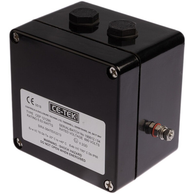 CE-TEK CEP Series Black Polyester Junction Box, IP66, 10 Terminals, ATEX, 122 x 120 x 90mm