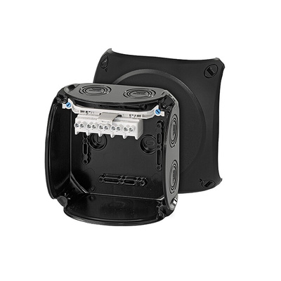 HENSEL KF Series Black Polycarbonate Terminal Box, IP66, IP67, 5 Terminals, 77 x 130 x 130mm