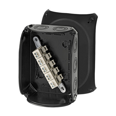 HENSEL KF Series Black Polycarbonate Terminal Box, IP66, IP67, IP69, 5 Terminals, 92 x 210 x 155mm