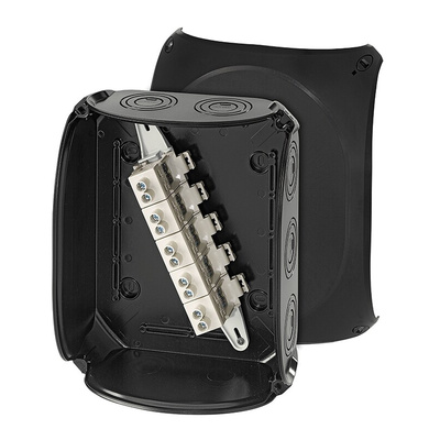 HENSEL KF Series Black Polycarbonate Terminal Box, IP66, IP67, IP69, 5 Terminals, 112 x 255 x 205mm