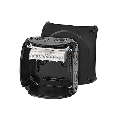 HENSEL KF Series Black Polycarbonate Terminal Box, IP66, IP67, IP69, 5 Terminals, 77 x 130 x 130mm