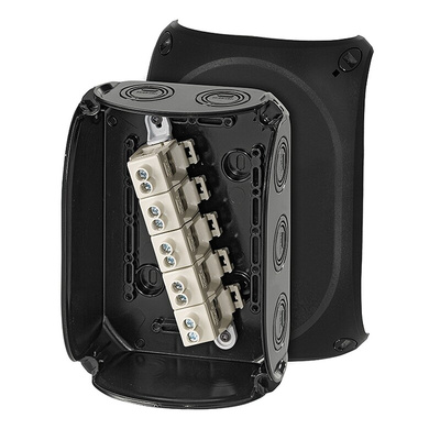 HENSEL KF Series Black Polycarbonate Terminal Box, IP66, IP67, IP69, 5 Terminals, 77 x 130 x 130mm