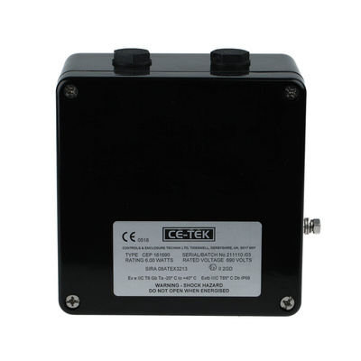 CE-TEK CEP Series Black Polyester Junction Box, IP66, 15 Terminals, ATEX, 160 x 160 x 90mm