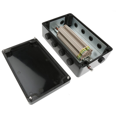 CE-TEK CEP Series Black Polyester Junction Box, IP66, 26 Terminals, ATEX, 260 x 160 x 90mm
