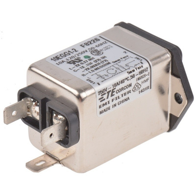 TE Connectivity,10A,250 V ac Male Flange Mount IEC Filter 3-1609115-3,Spade 2 Fuse