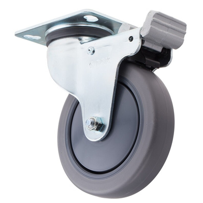 RS PRO Braked Swivel Castor Wheel, 90kg Capacity, 125mm Wheel