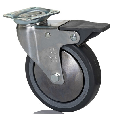 RS PRO Braked Swivel Castor Wheel, 60kg Capacity, 100mm Wheel