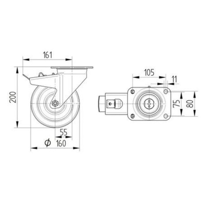 Tente Braked Swivel Castor Wheel, 800kg Capacity, 160mm Wheel