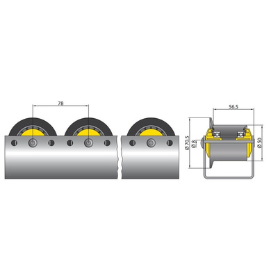 Interroll Polyamide Round Conveyor Roller Flanged 50mm Dia. x 65mm L, 30kg Load Capacity, 8mm Spindle, 63mm Overall