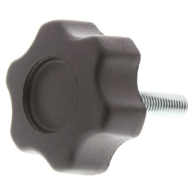 RS PRO Black Multiple Lobes Clamping Knob, M5, Threaded Stud