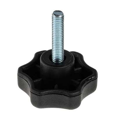 RS PRO Black Multiple Lobes Clamping Knob, M6, Threaded Stud