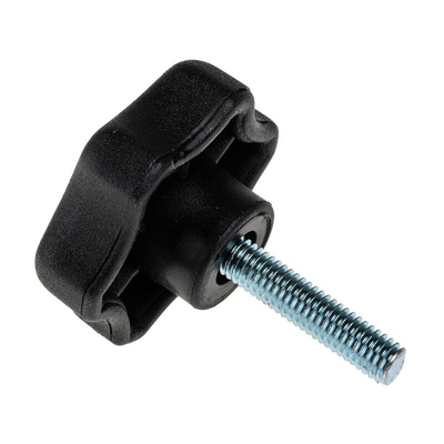 RS PRO Black Multiple Lobes Clamping Knob, M6, Threaded Stud