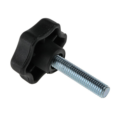 RS PRO Black Multiple Lobes Clamping Knob, M8, Threaded Stud