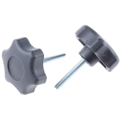 RS PRO Black Multiple Lobes Clamping Knob, M6, Threaded Stud
