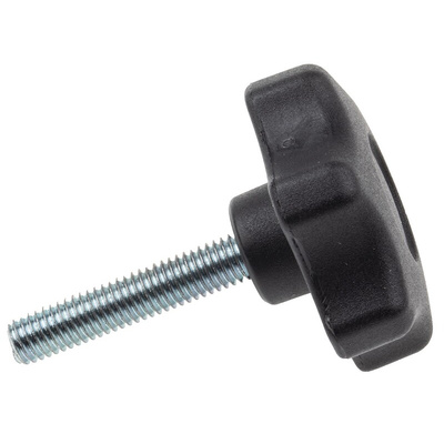 RS PRO Black Multiple Lobes Clamping Knob, M8, Threaded Stud