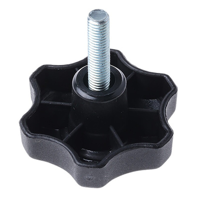 RS PRO Black Multiple Lobes Clamping Knob, M8, Threaded Stud