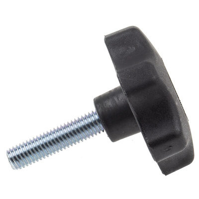 RS PRO Black Multiple Lobes Clamping Knob, M10, Threaded Stud