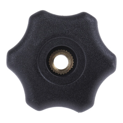 RS PRO Black Multiple Lobes Clamping Knob, M6, Threaded Through Hole