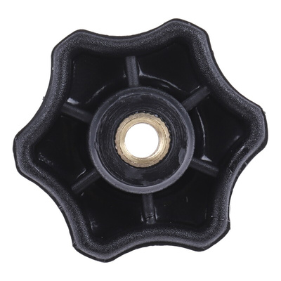 RS PRO Black Multiple Lobes Clamping Knob, M6, Threaded Through Hole
