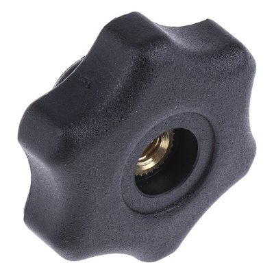 RS PRO Black Multiple Lobes Clamping Knob, M6, Threaded Through Hole