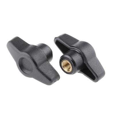 RS PRO Black Wing Clamping Knob, M6, Threaded Hole