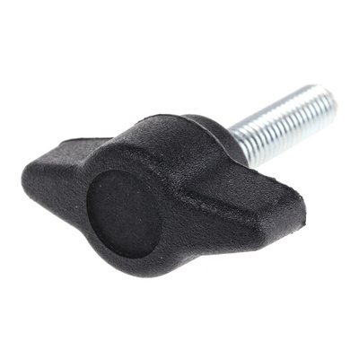 RS PRO Black Wing Clamping Knob, M5, Threaded Stud