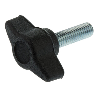 RS PRO Black Wing Clamping Knob, M6, Threaded Stud