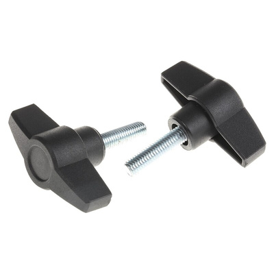 RS PRO Black Wing Clamping Knob, M8, Threaded Stud