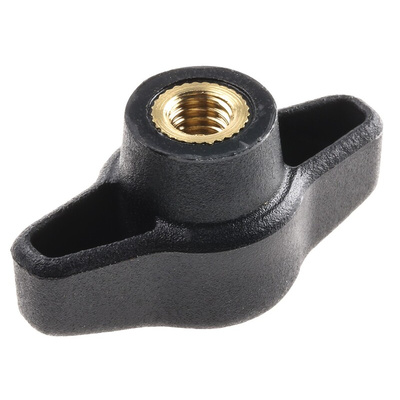 RS PRO Black Wing Clamping Knob, M6, Threaded Through Hole