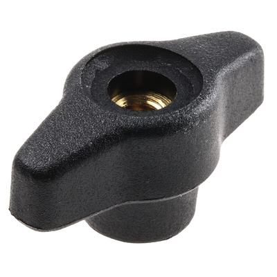 RS PRO Black Wing Clamping Knob, M6, Threaded Through Hole