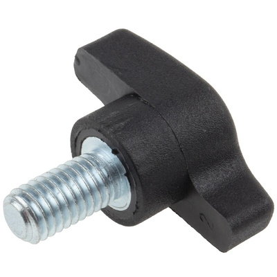 RS PRO Black Wing Clamping Knob, M8, Threaded Stud