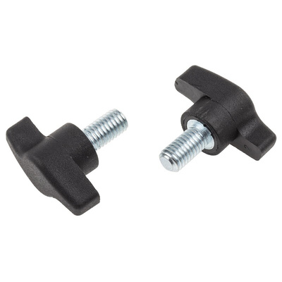 RS PRO Black Wing Clamping Knob, M8, Threaded Stud