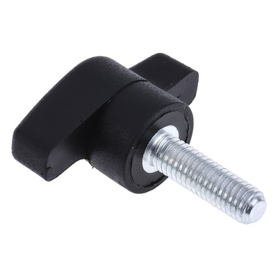 RS PRO Black Wing Clamping Knob, M6, Threaded Stud