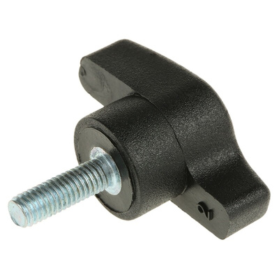 RS PRO Black Wing Clamping Knob, M5, Threaded Stud