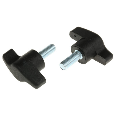 RS PRO Black Wing Clamping Knob, M8, Threaded Stud