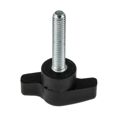 RS PRO Black Wing Clamping Knob, M6, Threaded Stud