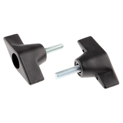 RS PRO Black Wing Clamping Knob, M6, Threaded Stud