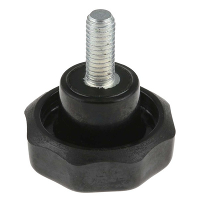 RS PRO Black Multiple Lobes Clamping Knob, M6, Threaded Stud