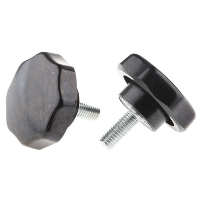 RS PRO Black Multiple Lobes Clamping Knob, M8, Threaded Stud