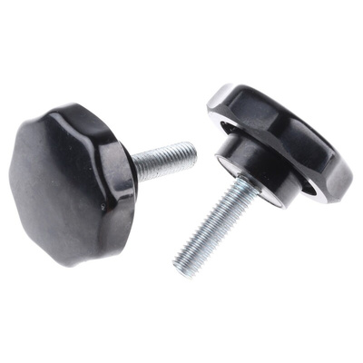 RS PRO Black Multiple Lobes Clamping Knob, M8, Threaded Stud