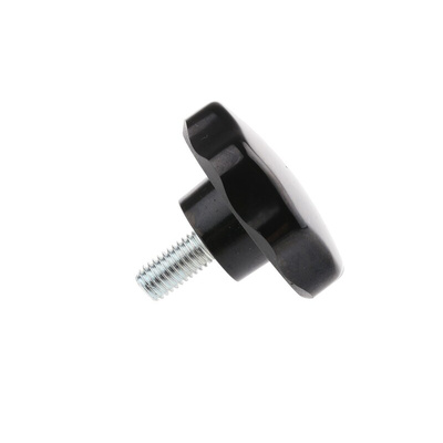 RS PRO Black Multiple Lobes Clamping Knob, M10, Threaded Stud