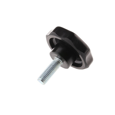 RS PRO Black Multiple Lobes Clamping Knob, M10, Threaded Stud