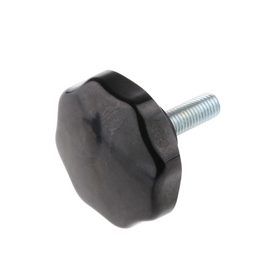 RS PRO Black Multiple Lobes Clamping Knob, M10, Threaded Stud