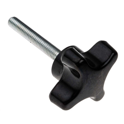 RS PRO Black 4-Arm Clamping Knob, M6, Threaded Stud